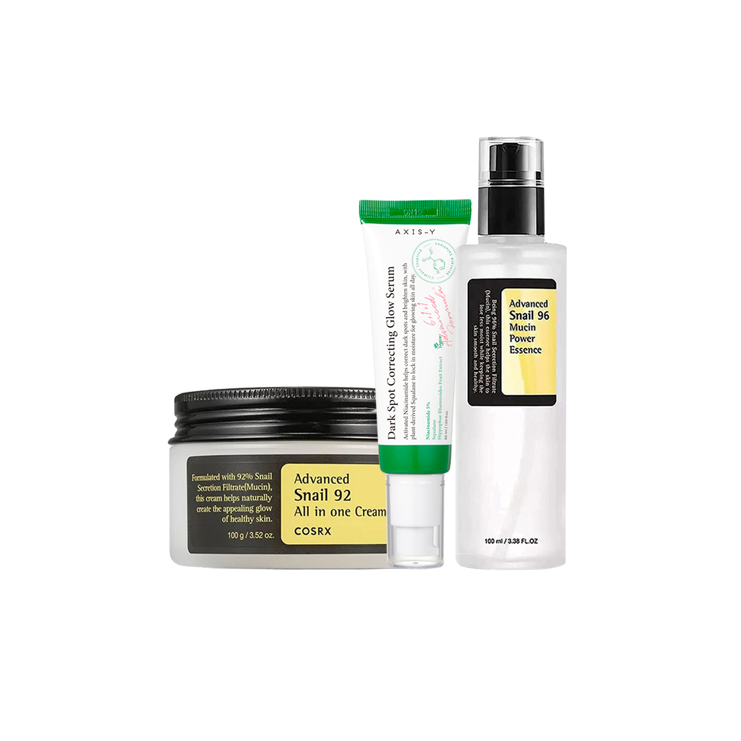 Glass Skin Magical Combo: Cosrx Snail 96 Essence & 92 Cream 100ml, Axis-Y Glow Serum 50ml